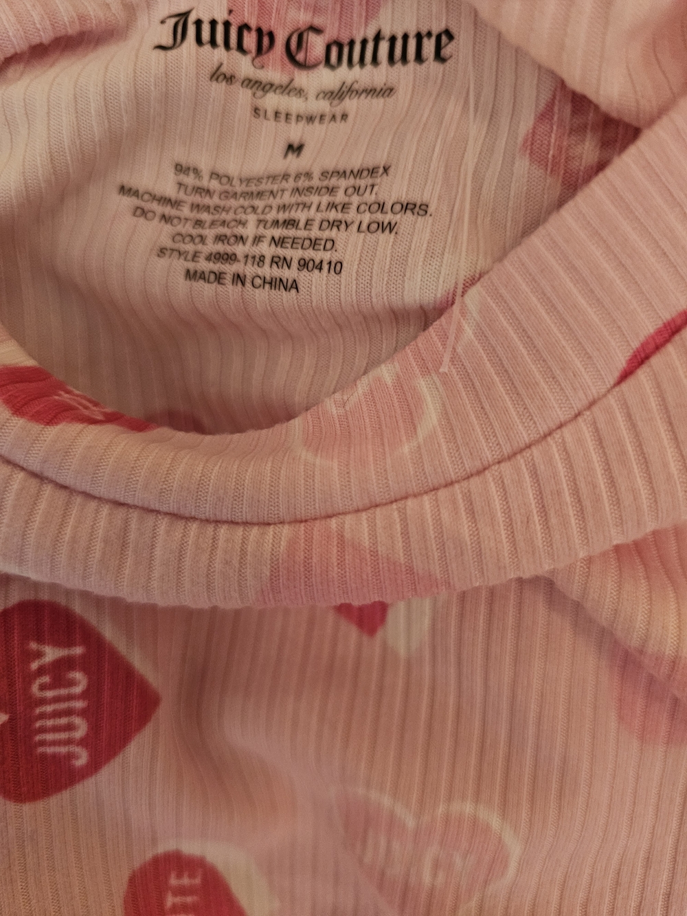 Juicy Couture Pink Ribbed Heart-Print Sleep Top